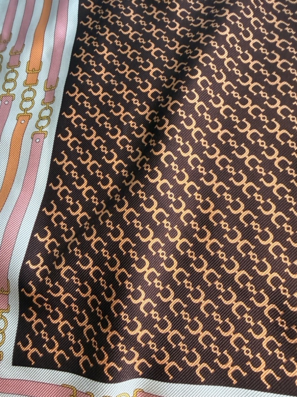 Silk-Feel Scarf with Pink & Brown Equestrian Print - Picture 4 of 6
